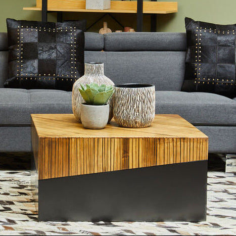 Orsina Gabor Square Bamboo Coffee Table – Two-Tone Natural & Ebony
