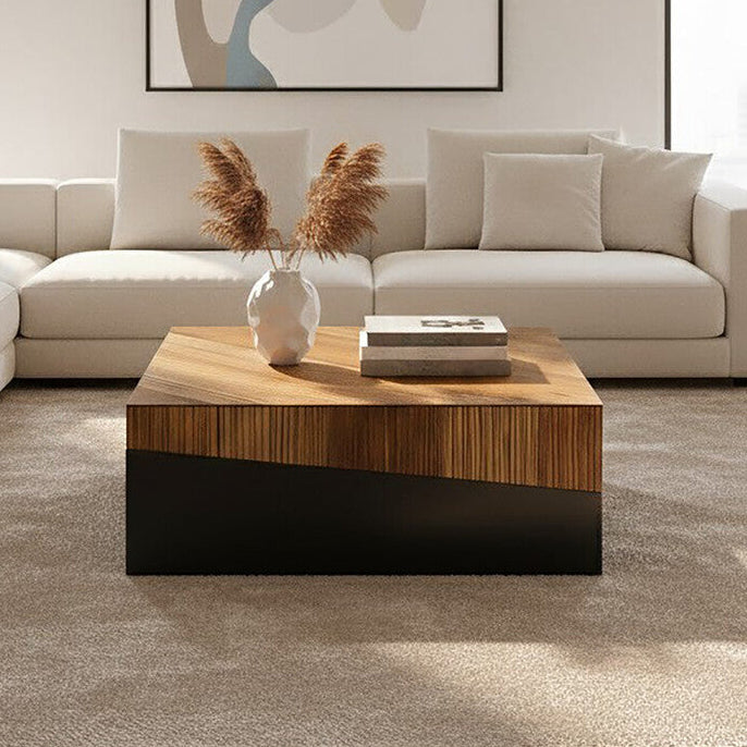 Orsina Gabor Large Square Bamboo Coffee Table – Natural & Ebony Finish