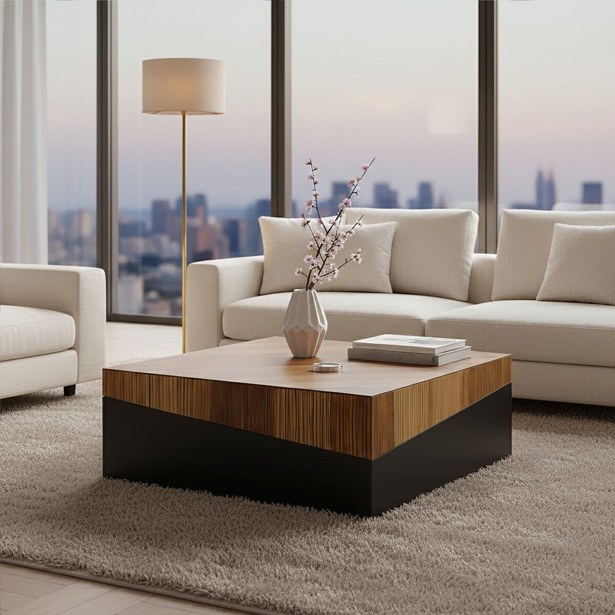 Orsina Gabor Large Square Bamboo Coffee Table – Natural & Ebony Finish