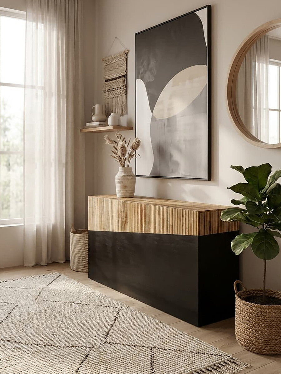 Orsina Gabor Bamboo Console Table – Two-Tone Natural & Ebony Finish
