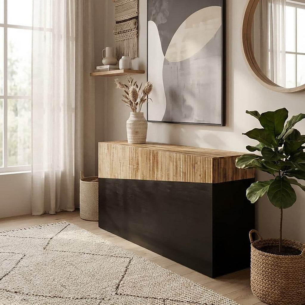 Orsina Gabor Bamboo Console Table – Two-Tone Natural & Ebony Finish
