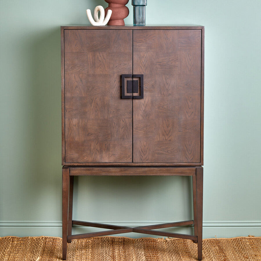 Orsina Dimaro Antique Grey Cabinet – Elm Wood 2-Door Storage Sideboard