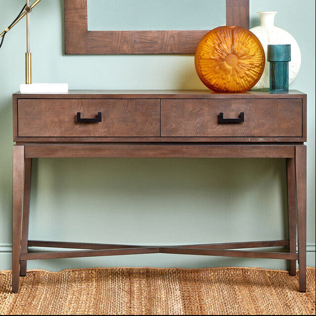 Orsina Dimaro Antique Grey 2-Drawer Console Table | Slim Hallway Desk