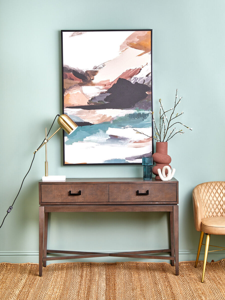 Orsina Dimaro Antique Grey 2-Drawer Console Table | Slim Hallway Desk