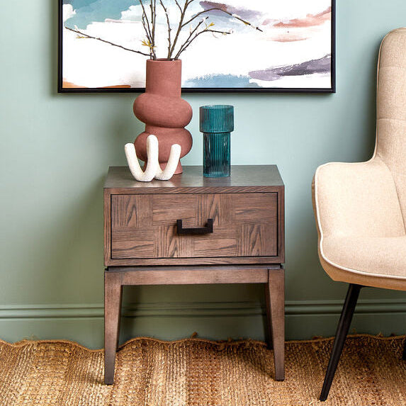 Orsina Dimaro Antique Grey 1-Drawer Side Table with Wooden Legs