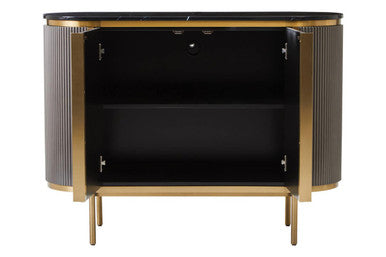 Orsina Dervio Grey 2-Door Sideboard with Black Marble Top & Fluting