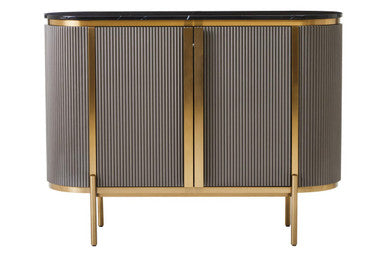 Orsina Dervio Grey 2-Door Sideboard with Black Marble Top & Fluting