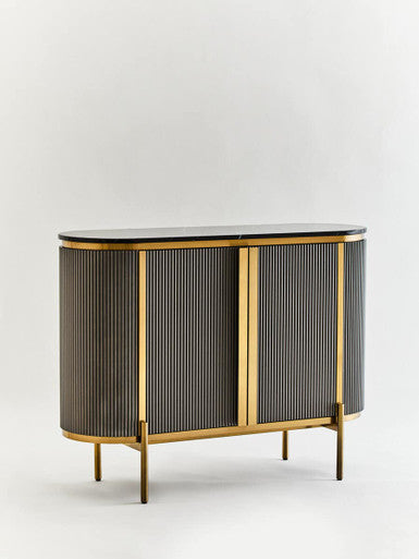 Orsina Dervio Grey 2-Door Sideboard with Black Marble Top & Fluting