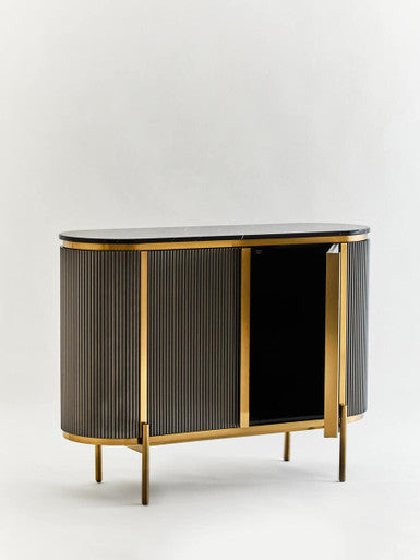Orsina Dervio Grey 2-Door Sideboard with Black Marble Top & Fluting
