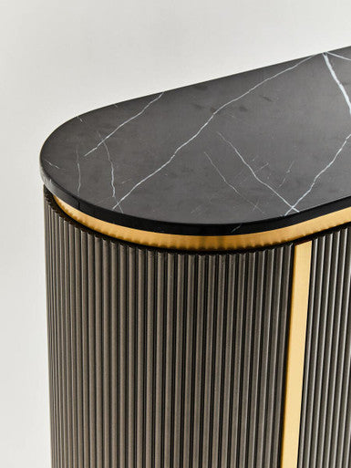 Orsina Dervio Grey 2-Door Sideboard with Black Marble Top & Fluting