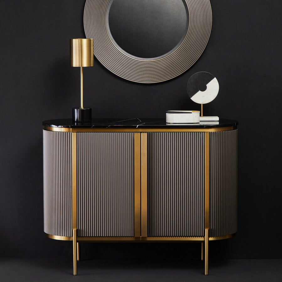 Orsina Dervio Grey 2-Door Sideboard with Black Marble Top & Fluting