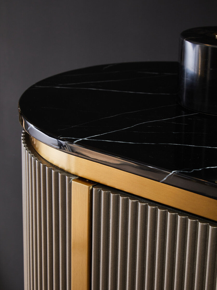 Orsina Dervio Grey 2-Door Sideboard with Black Marble Top & Fluting