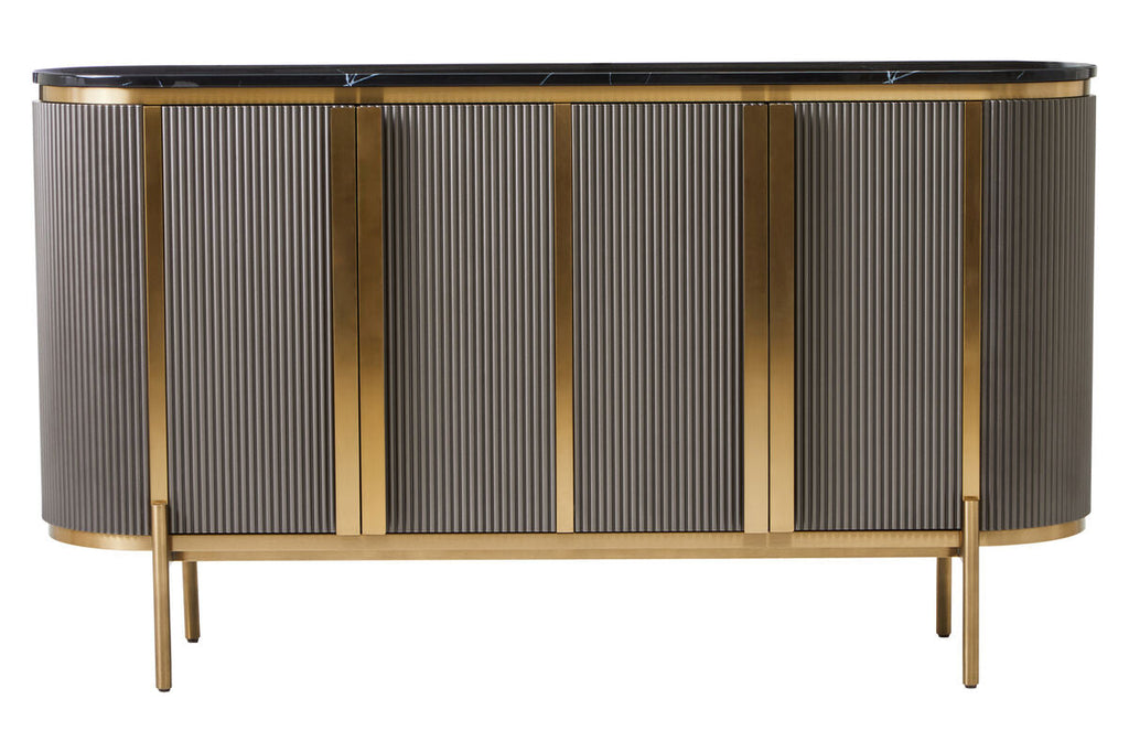 Orsina Dervio Grey 4-Door Sideboard | Black Marble Top & Gold Legs