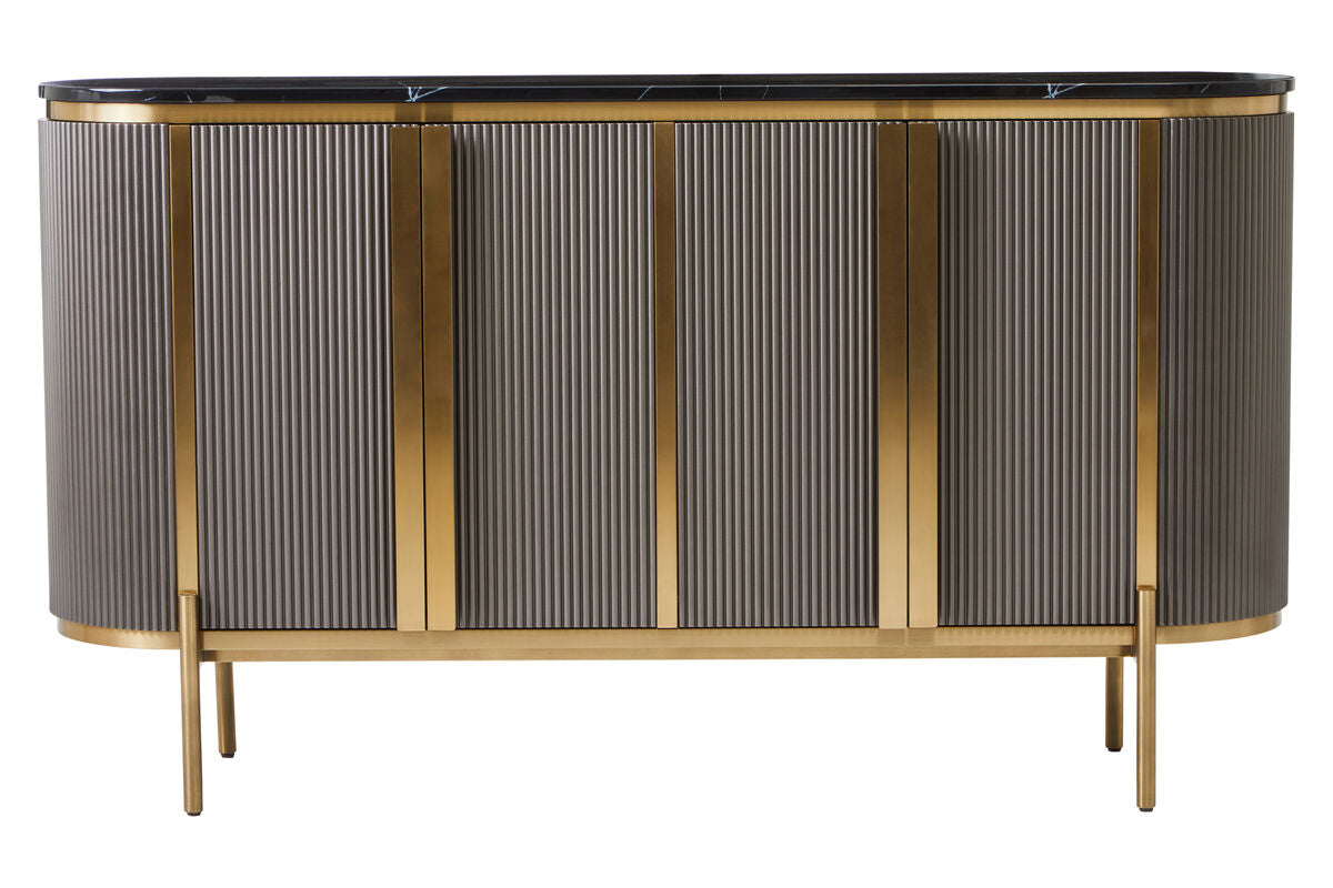 Orsina Dervio Grey 4-Door Sideboard | Black Marble Top & Gold Legs
