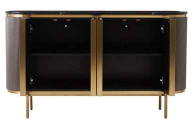 Orsina Dervio Grey 4-Door Sideboard | Black Marble Top & Gold Legs
