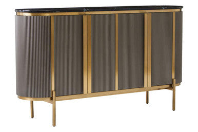 Orsina Dervio Grey 4-Door Sideboard | Black Marble Top & Gold Legs