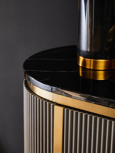 Orsina Dervio Grey 4-Door Sideboard | Black Marble Top & Gold Legs