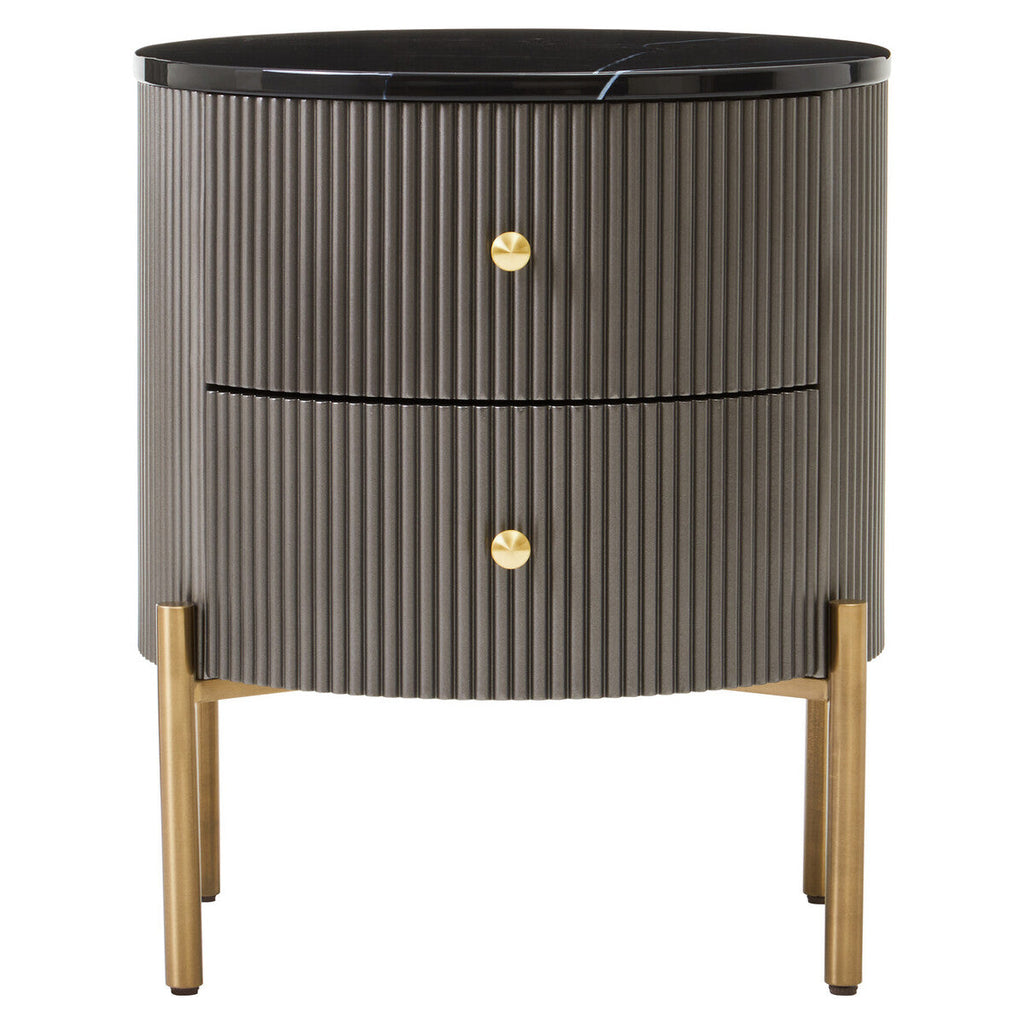 Orsina Dervio Grey 2-Drawer Chest | Fluted Marble Top Bedside Table