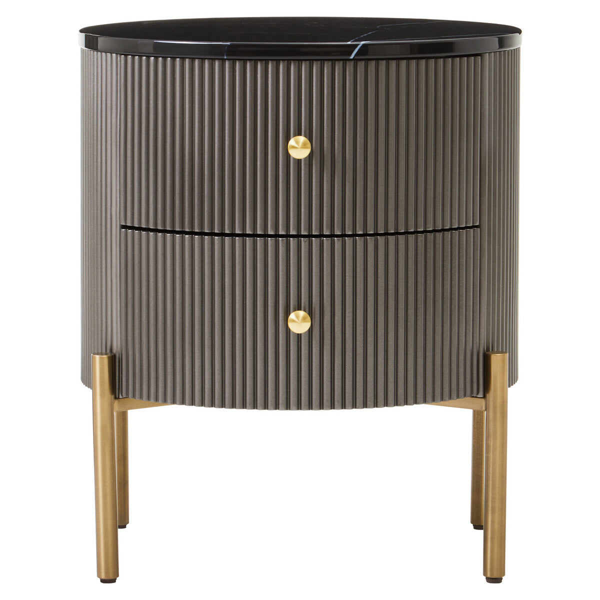 Orsina Dervio Grey 2-Drawer Chest | Fluted Marble Top Bedside Table