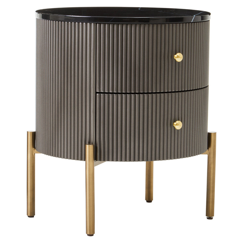 Orsina Dervio Grey 2-Drawer Chest | Fluted Marble Top Bedside Table