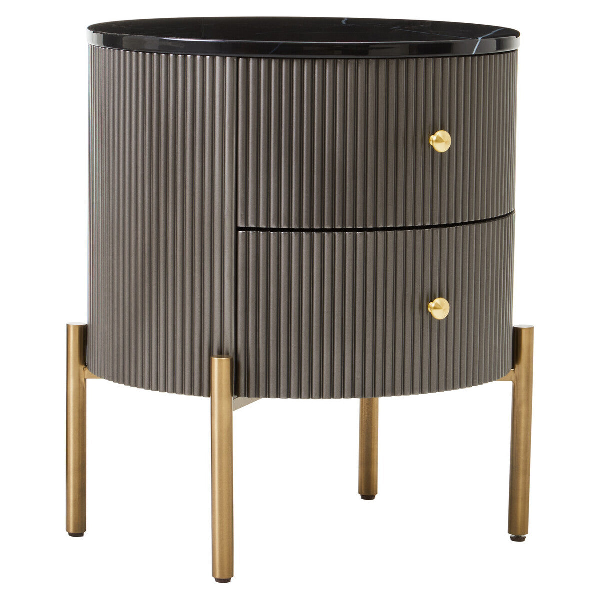 Orsina Dervio Grey 2-Drawer Chest | Fluted Marble Top Bedside Table
