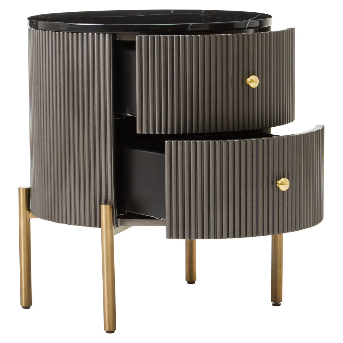 Orsina Dervio Grey 2-Drawer Chest | Fluted Marble Top Bedside Table