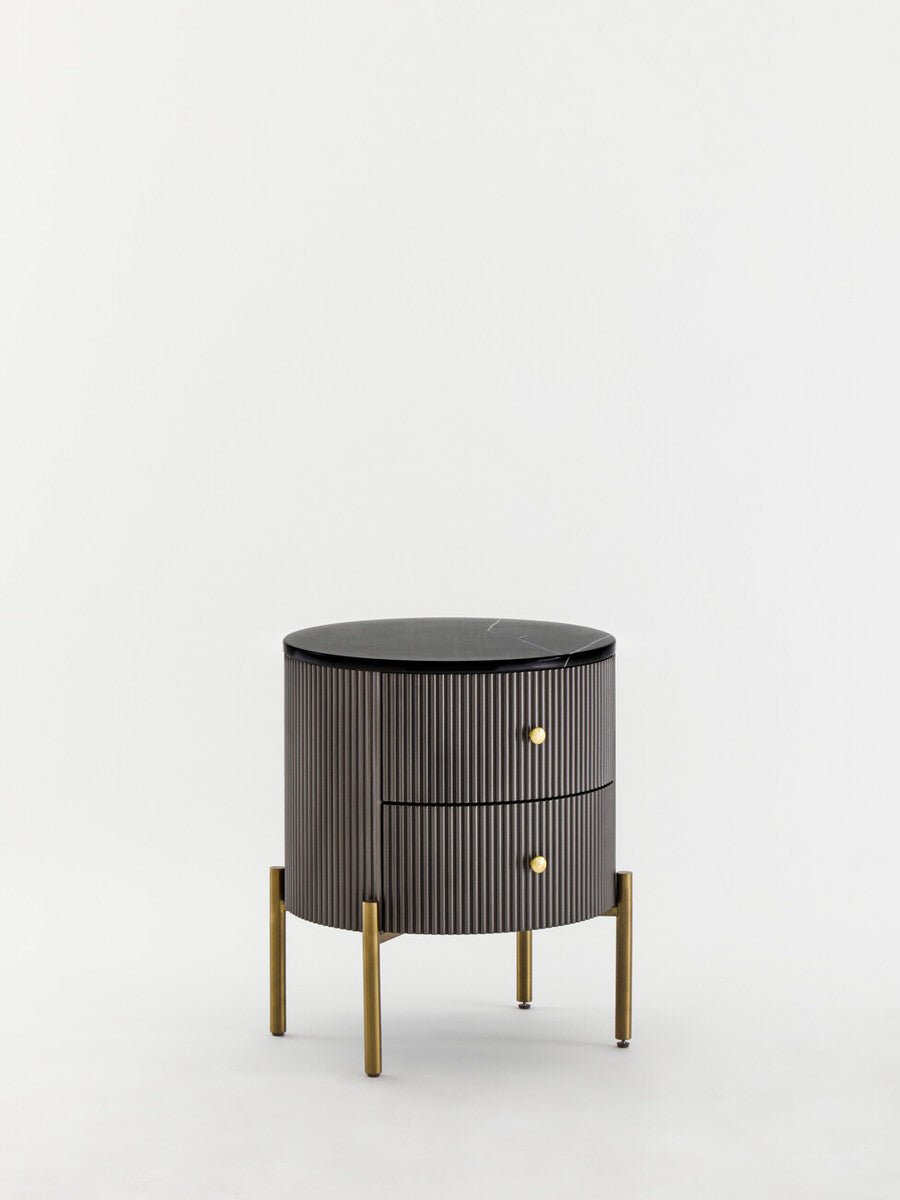 Orsina Dervio Grey 2-Drawer Chest | Fluted Marble Top Bedside Table