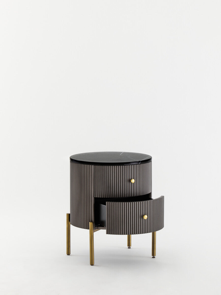 Orsina Dervio Grey 2-Drawer Chest | Fluted Marble Top Bedside Table
