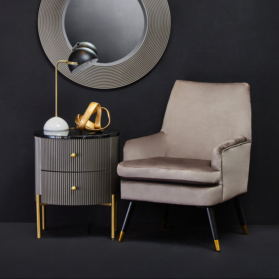 Orsina Dervio Grey 2-Drawer Chest | Fluted Marble Top Bedside Table