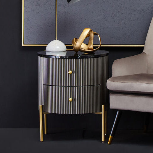 Orsina Dervio Grey 2-Drawer Chest | Fluted Marble Top Bedside Table