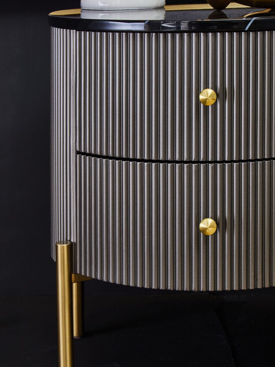 Orsina Dervio Grey 2-Drawer Chest | Fluted Marble Top Bedside Table