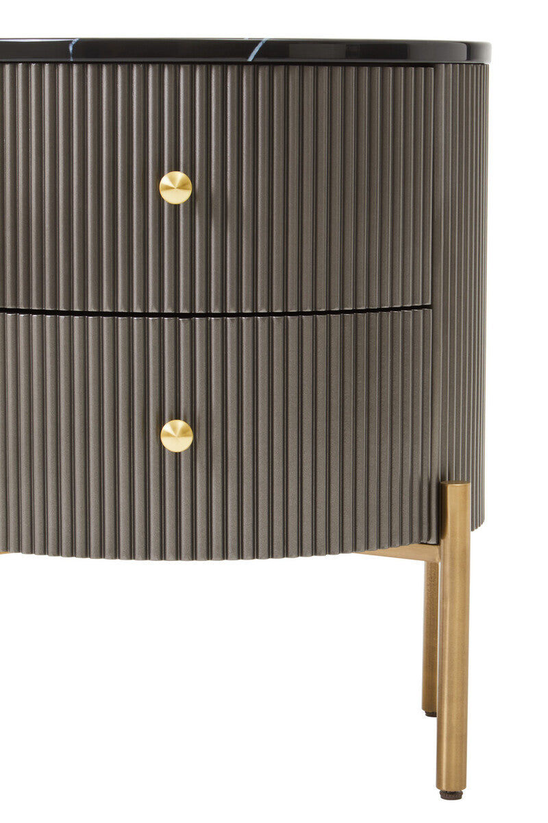 Orsina Dervio Grey 2-Drawer Chest | Fluted Marble Top Bedside Table