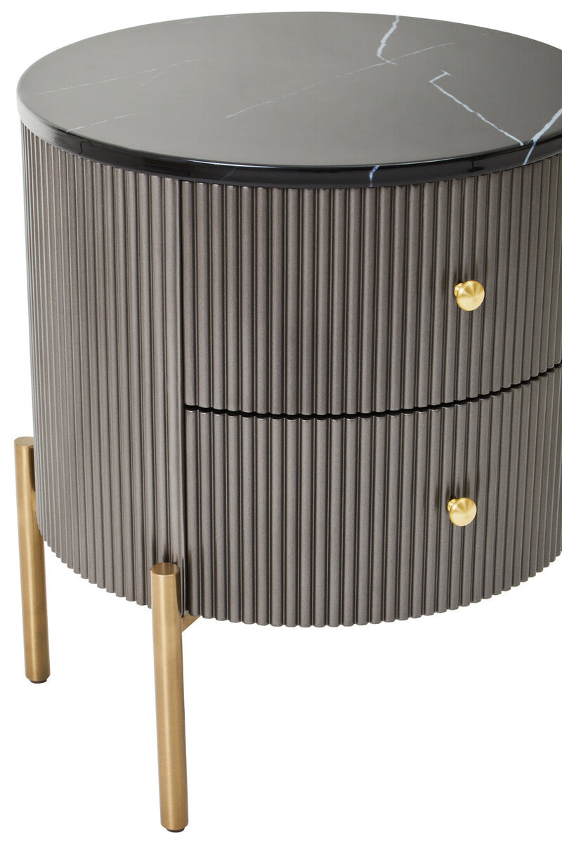 Orsina Dervio Grey 2-Drawer Chest | Fluted Marble Top Bedside Table