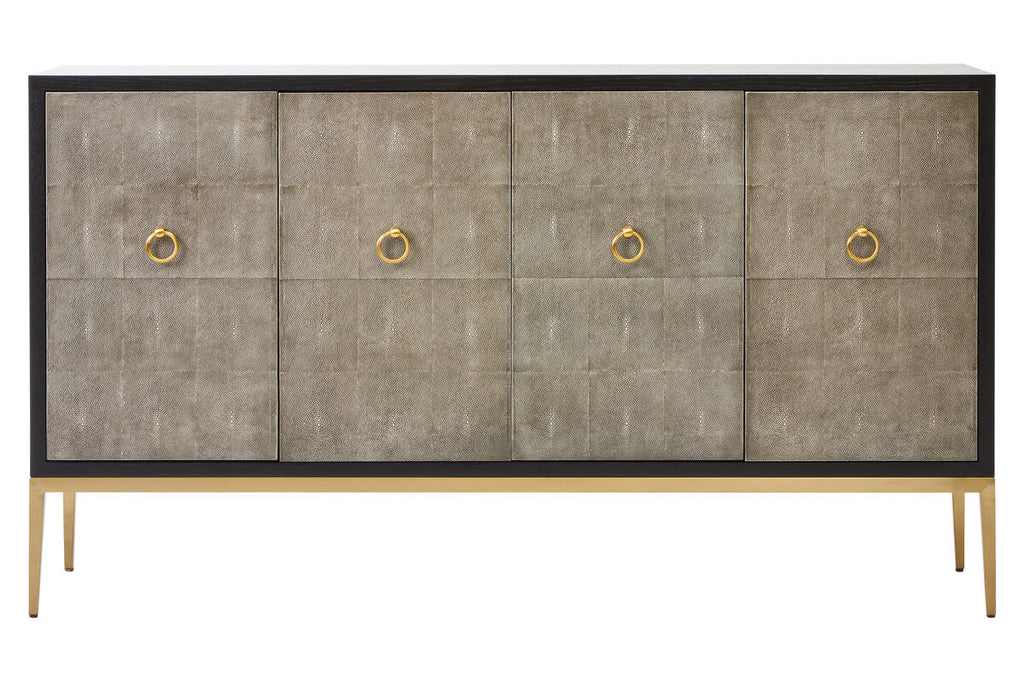 Orsina Deruta Grey Shagreen 4-Door Sideboard | Gold Metal Legs