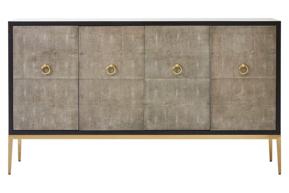 Orsina Deruta Grey Shagreen 4-Door Sideboard | Gold Metal Legs