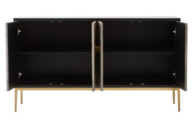 Orsina Deruta Grey Shagreen 4-Door Sideboard | Gold Metal Legs