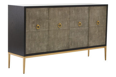 Orsina Deruta Grey Shagreen 4-Door Sideboard | Gold Metal Legs
