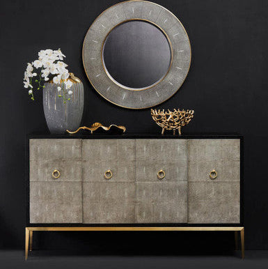 Orsina Deruta Grey Shagreen 4-Door Sideboard | Gold Metal Legs