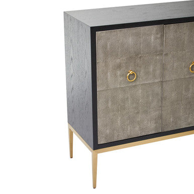 Orsina Deruta Grey Shagreen 4-Door Sideboard | Gold Metal Legs