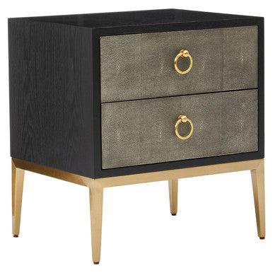 Orsina Deruta Grey Shagreen 2-Drawer Side Table with Gold Legs