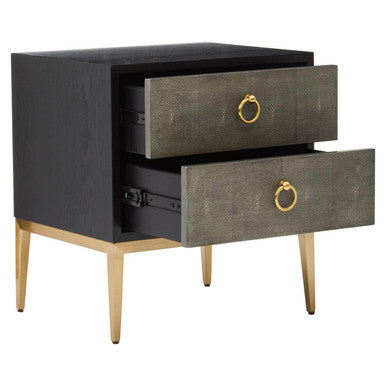 Orsina Deruta Grey Shagreen 2-Drawer Side Table with Gold Legs