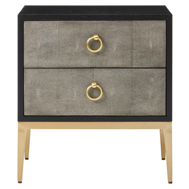 Orsina Deruta Grey Shagreen 2-Drawer Side Table with Gold Legs