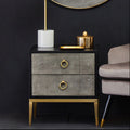 Orsina Deruta Grey Shagreen 2-Drawer Side Table with Gold Legs
