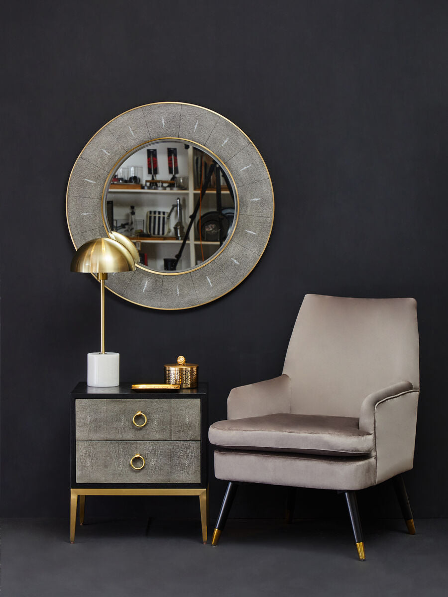 Orsina Deruta Grey Shagreen 2-Drawer Side Table with Gold Legs