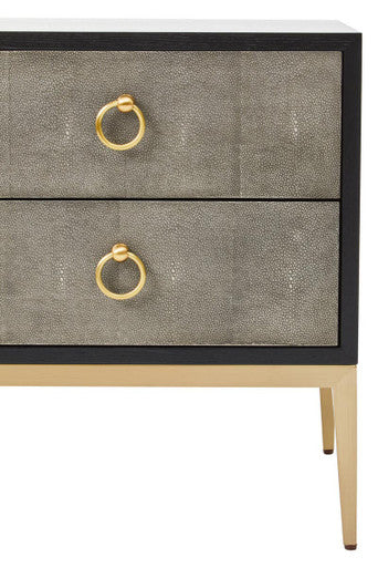 Orsina Deruta Grey Shagreen 2-Drawer Side Table with Gold Legs