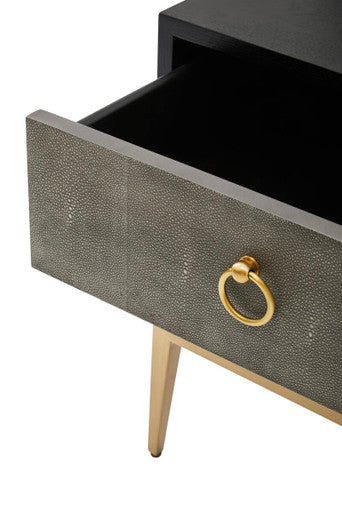 Orsina Deruta Grey Shagreen 2-Drawer Side Table with Gold Legs