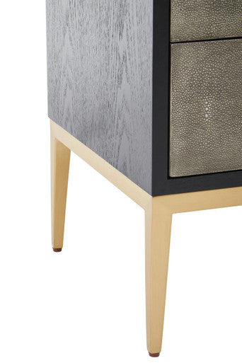 Orsina Deruta Grey Shagreen 2-Drawer Side Table with Gold Legs