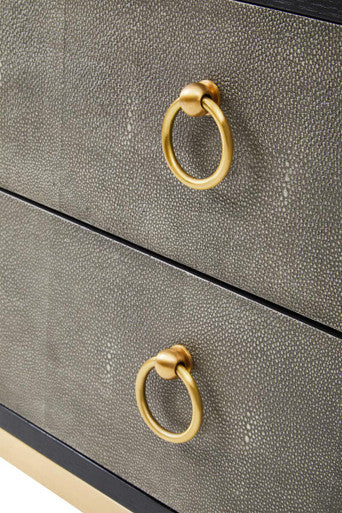 Orsina Deruta Grey Shagreen 2-Drawer Side Table with Gold Legs