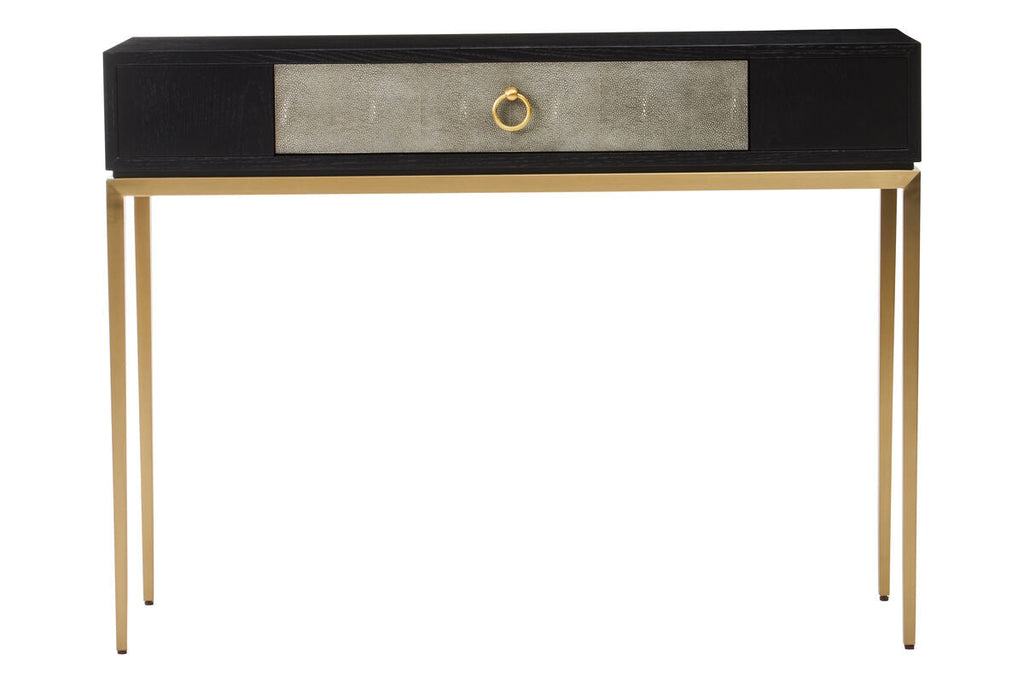 Orsina Deruta Shagreen Console Table with Gold Legs and Drawer