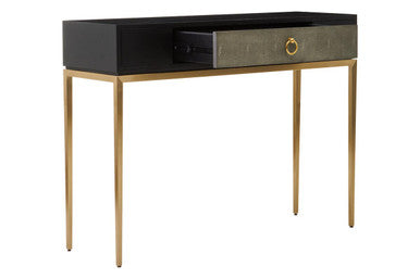 Orsina Deruta Shagreen Console Table with Gold Legs and Drawer